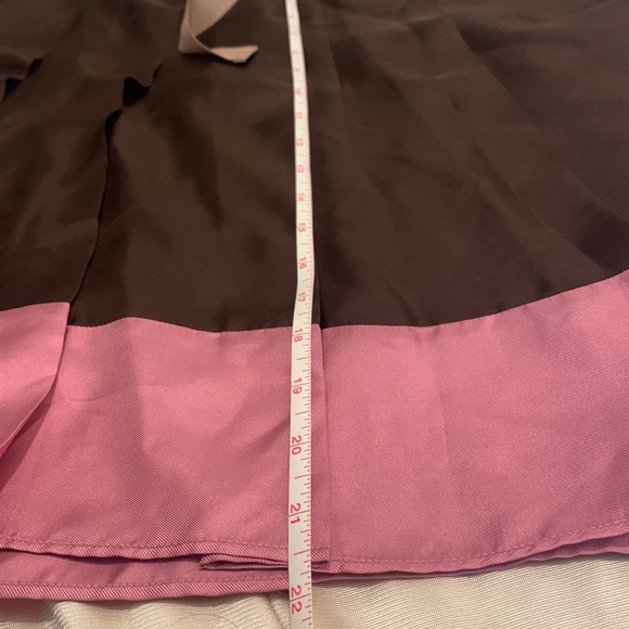 Silk Pleated Skirt | Preppy Brown and Pink Silk Skirt | Colorblock A-line Skirt - Picture 8 of 9